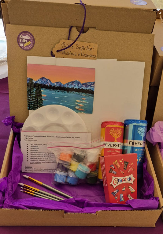 Paint & Sip for Two! Mocktails and Masterpieces - Mountain scene