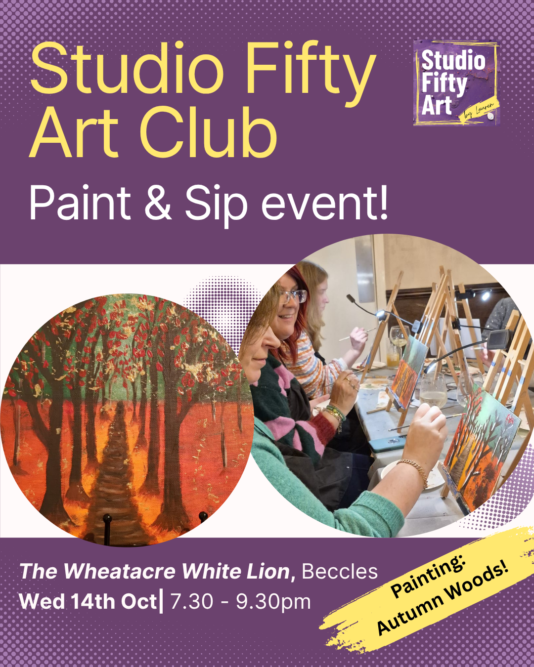 Paint & Sip night - The Wheatacre White Lion, Beccles | Wed 14th October : 7.30pm
